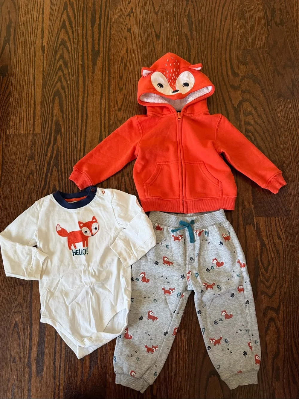 Gymboree Orange Fox Hoodie Set with Fox Print Bodysuit and sweats